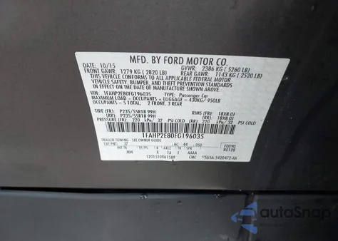 2015 Ford Taurus Sel z USA, uszkodzony, nr VIN 1FAHP2E80FG196035